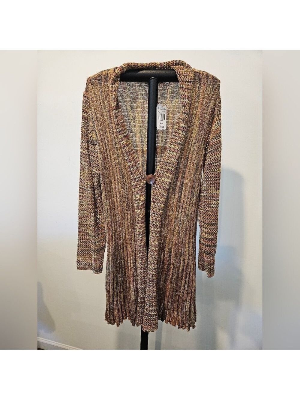 KRAZY KAT NWT WOMEN'S MULTICOLOR METALLIC SPARKLE ONE BUTTON CARDIGAN SIZE SMALL